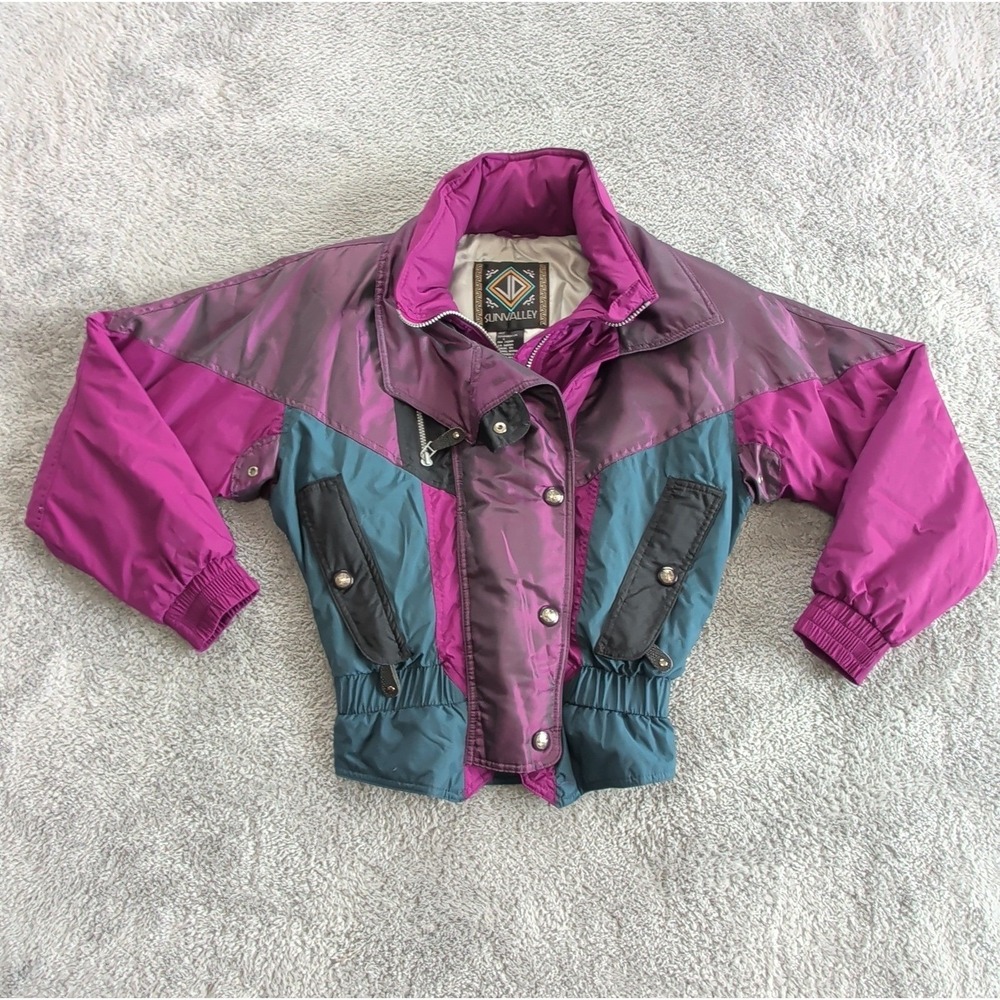 Vintage Sun Valley Color Block Ski Jacket Coat Women's 4 Full Zip Hooded
